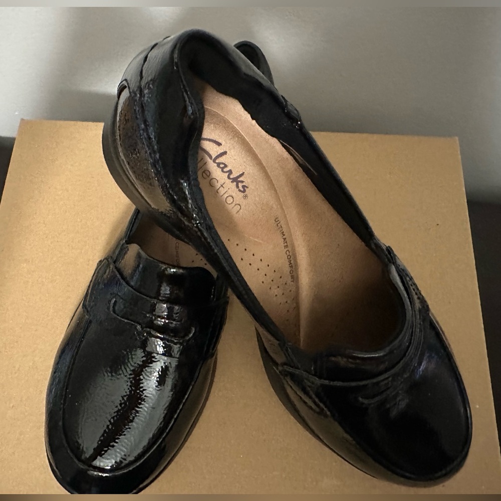 Black Patent Clarks Women's Loafers